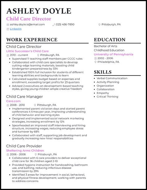 Resume Templates For Daycare Worker