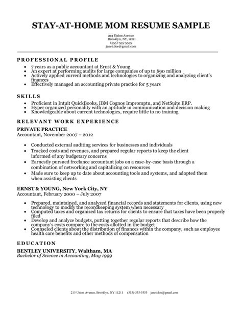 Resume Templates For Stay At Home Moms