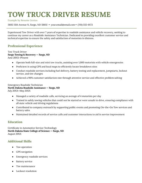Resume Templates For Truck Drivers