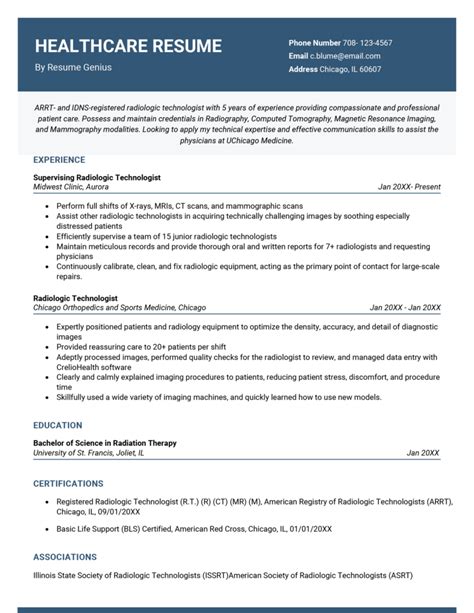 Resume Templates Healthcare