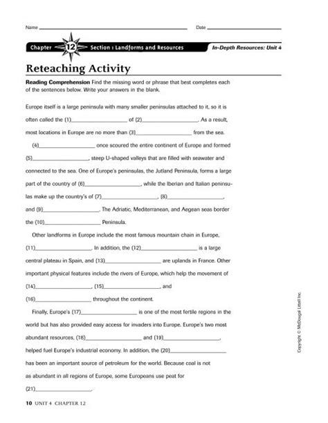 Reteaching Activity Answers Landforms And Resources Reader