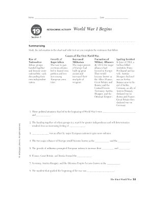 Reteaching Activity World War 1 Begins Answers PDF