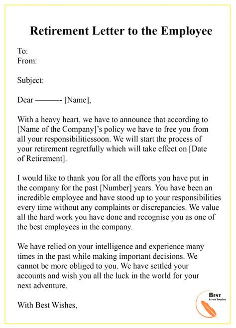 Retirement Letter Template To Employer