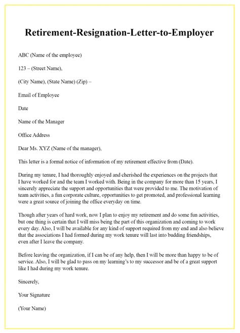 Retirement Resignation Letter Template