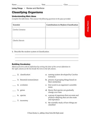 Review And Reinforce Classifying Organisms Answer Key PDF