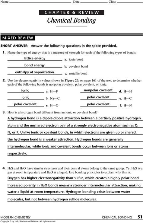 Review Chemical Bonding Section 1 Holt Answers Reader