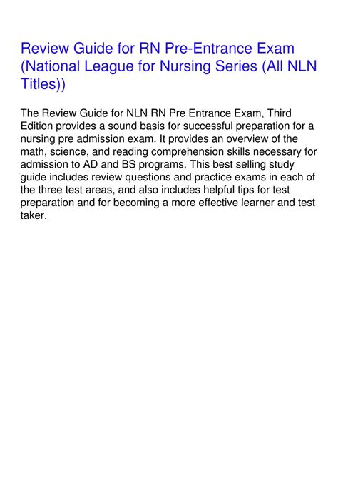 Review Guide For RN Pre-Entrance Exam Kindle Editon