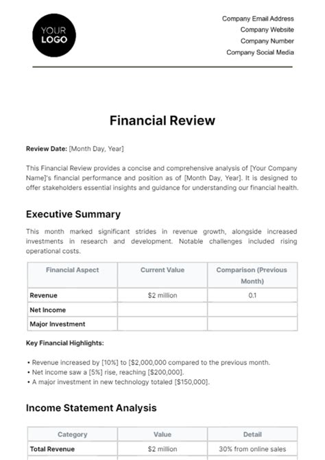 Review Of Financial Statements Template