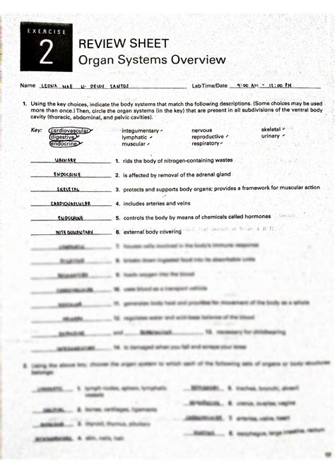 Review Sheet 2 Organ Systems Overview Answers Epub