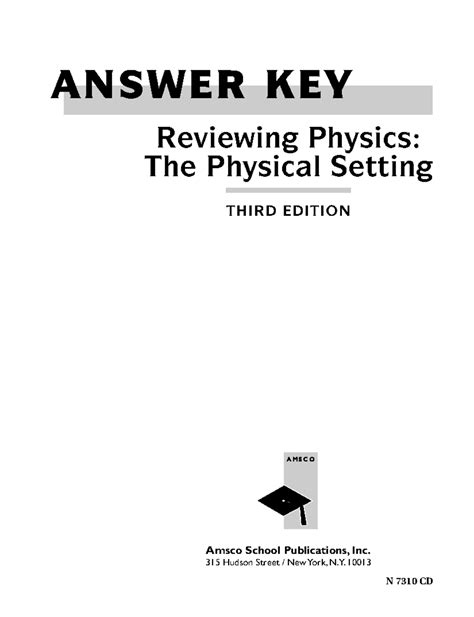 Reviewing Physics The Physical Setting Answer Key Kindle Editon