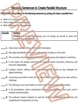 Revising Sentences To Create Parallel Structure Answers Doc