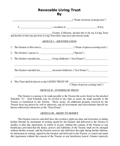 Revocable Living Trust Template