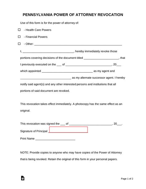 Revocation Of Power Of Attorney Form Pennsylvania
