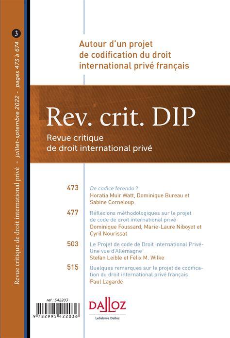 Revue Critique De Droit International PrivÃ© Volume 13 French Edition Reader