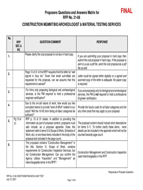 Rfp No Mr 14 017569 Questions And Answers Updated Tuesday Reader