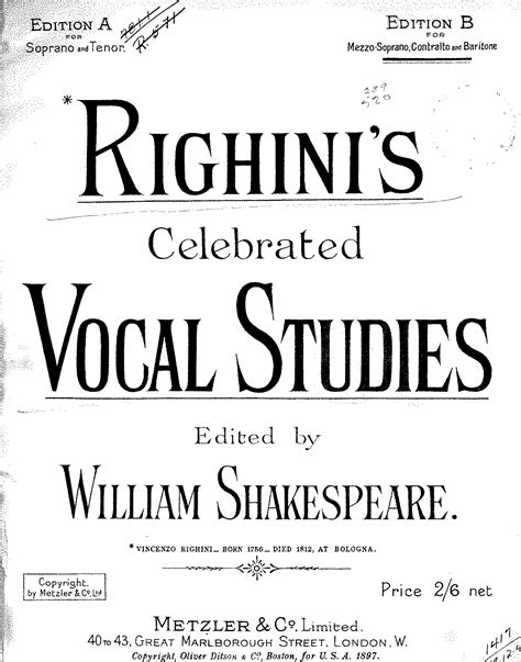Righini s Celebrated Vocal Studies PDF