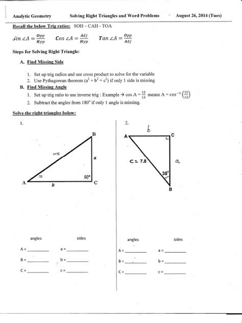 Right Triangle Word Problems With Solution PDF