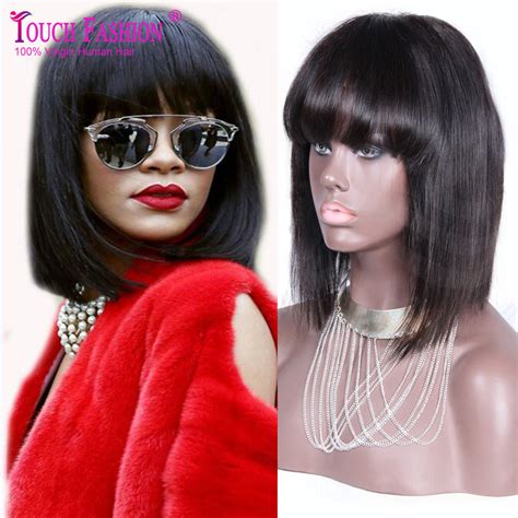 Rihanna 2025 VS Lace Front Human Hair Bob Wig with Bangs