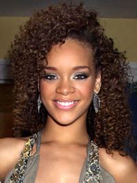 Rihanna Decent Mid-length Layered 100% Human Remy Hair Curly Lace Wig 14 Inches