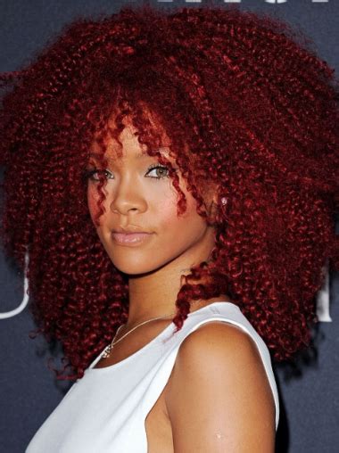 Rihanna Diva Long Kinky Curly Hairstyle Lace Human Hair Wig 14 Inches