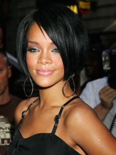 Rihanna Half-moon-shape Short Cool Lace Front Human Hair Bob Wig with Bangs