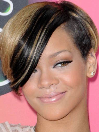 Rihanna Latest Trend Short Straight Full Lace Boy Cut Human Hair Wig with Bangs