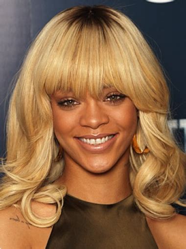 Rihanna Shiny Mid-length Twisty Wave Glueless Lace Human Hair Wig with Bangs 14 inches