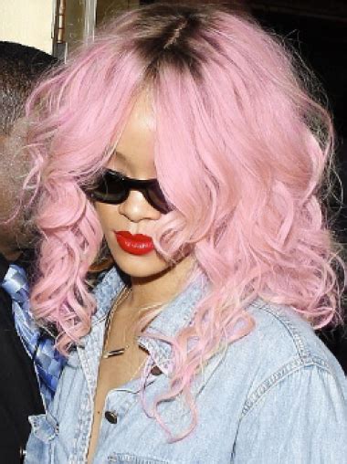 Rihanna Ultra-feminine Long Tousled and Wavy Lace Human Hair Wig 16 Inches