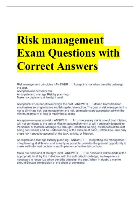 Risk Management Questions And Answers PDF