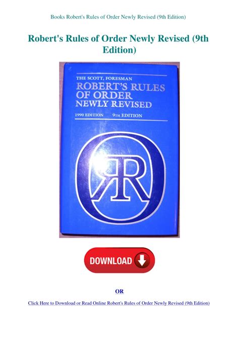 Roberts Rules of Order Newly Revised (9th Edition) Ebook PDF