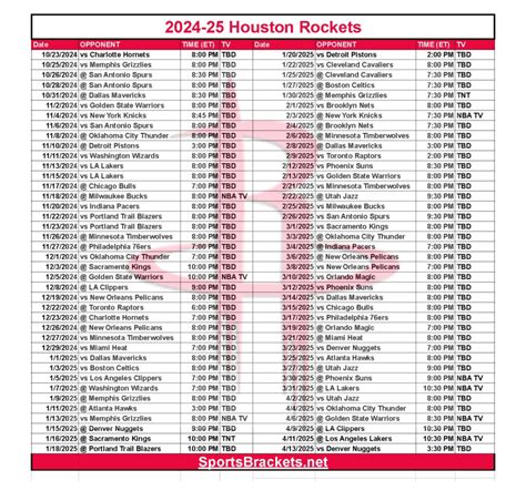 Rockets Schedule Printable