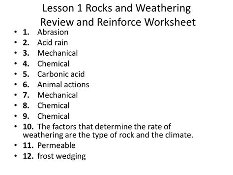 Rocks And Weathering Review Reinforce Answers Doc