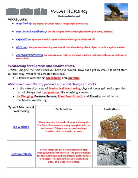 Rocks And Weathering Worksheet Answers PDF