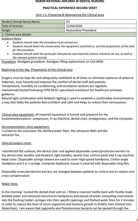 Roe Example For Dental Nurse Ebook Doc