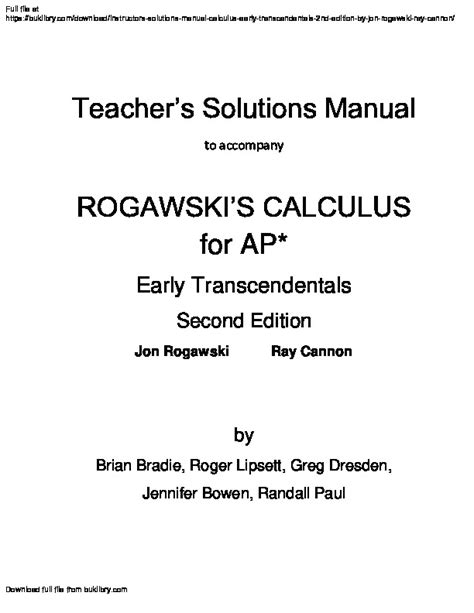 Rogawski Calculus Early Transcendentals Instructor Solutions Manual Kindle Editon