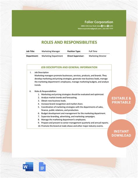 Roles And Responsibilities Template Word