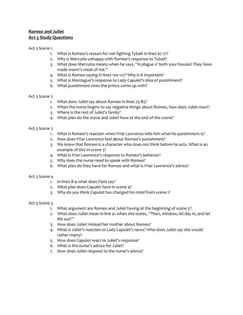 Romeo And Juliet Questions Answers Act 3 Scene 1 PDF