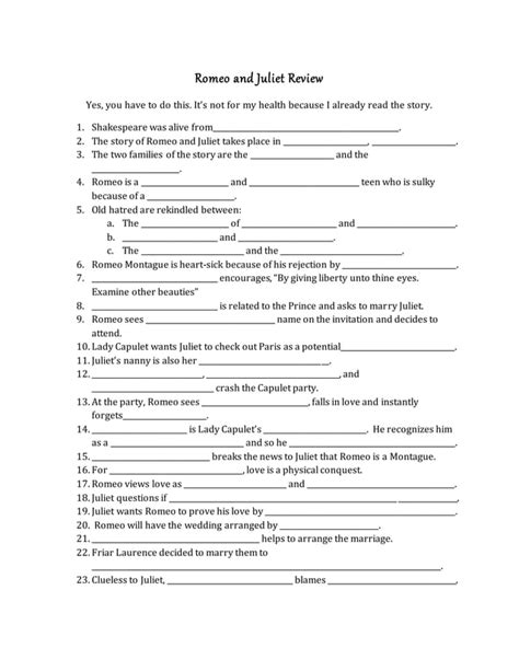 Romeo And Juliet Review Sheet With Answers Epub