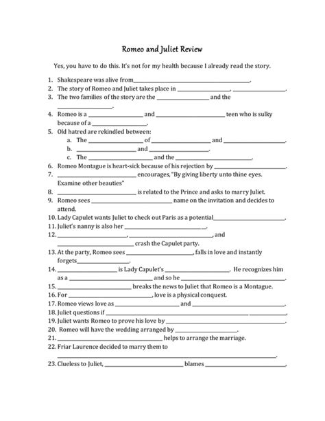 Romeo And Juliet Review Sheet With Answers Epub