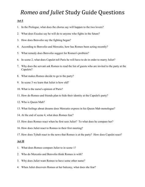 Romeo And Juliet Study Guide Answer Epub