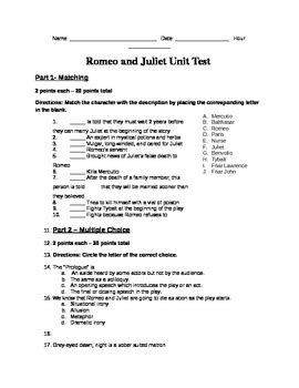 Romeo And Juliet Unit Test Answers Reader