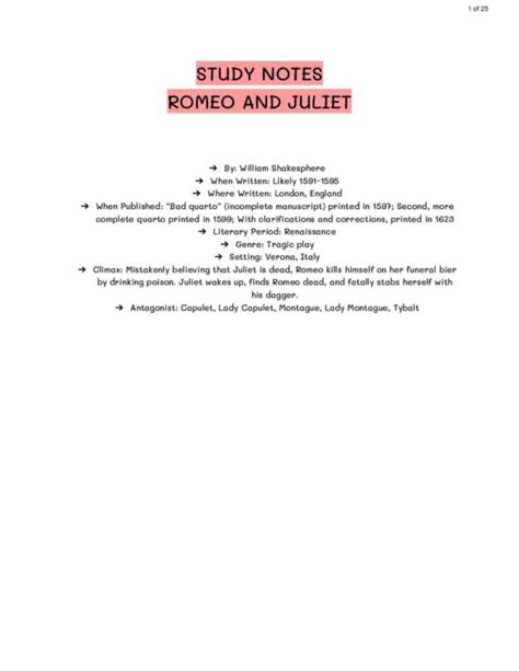 Romeo and Juliet Study Notes York Notes Doc