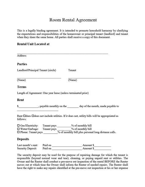 Room For Rent Agreement Template