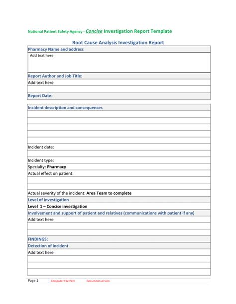 Root Cause Investigation Report Template