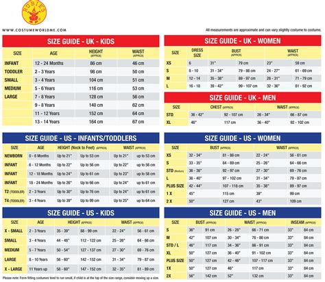 Rubies Costumes Size Chart