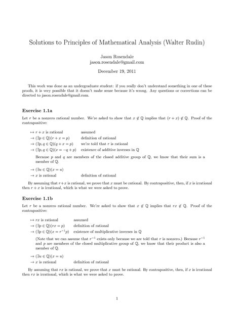 Rudins Principles Of Mathematical Analysis Solutions To PDF