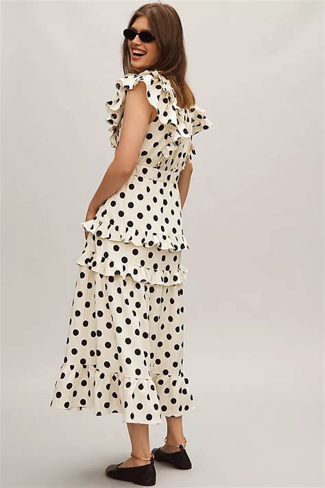 Ruffled Polka Dot Midi Dress: