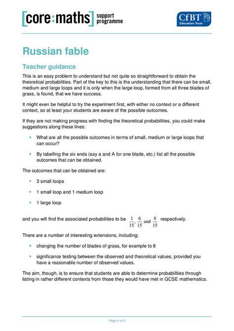 Russian Fable Probability Answers Reader