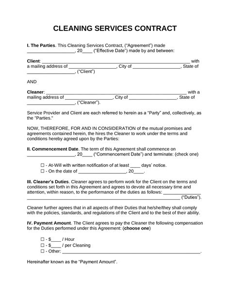 SAMPLE CLEANING CONTRACT AGREEMENT Ebook Doc