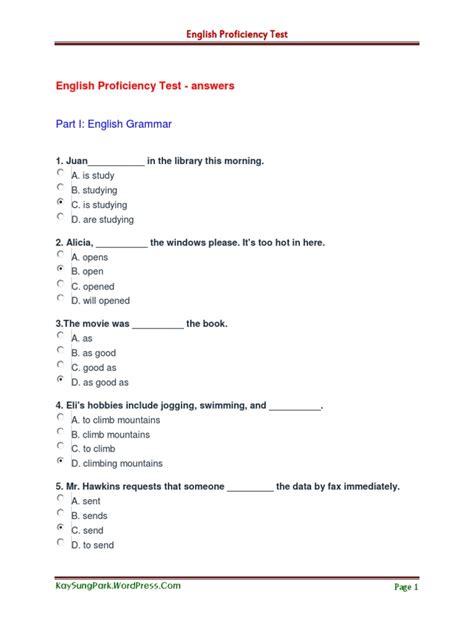 SAMPLE ENGLISH PROFICIENCY TEST WITH ANSWERS Ebook Epub